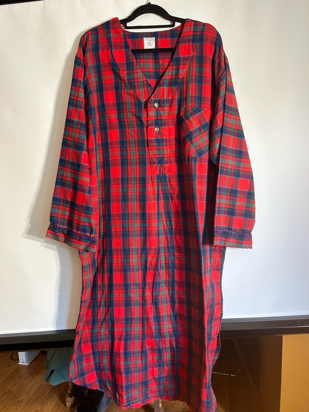 ANDREW SCOTT RED/NAVY/GREEN TARTAN PLAID FLANNEL 100% COTTON NIGHTSHIRT SIZE XL